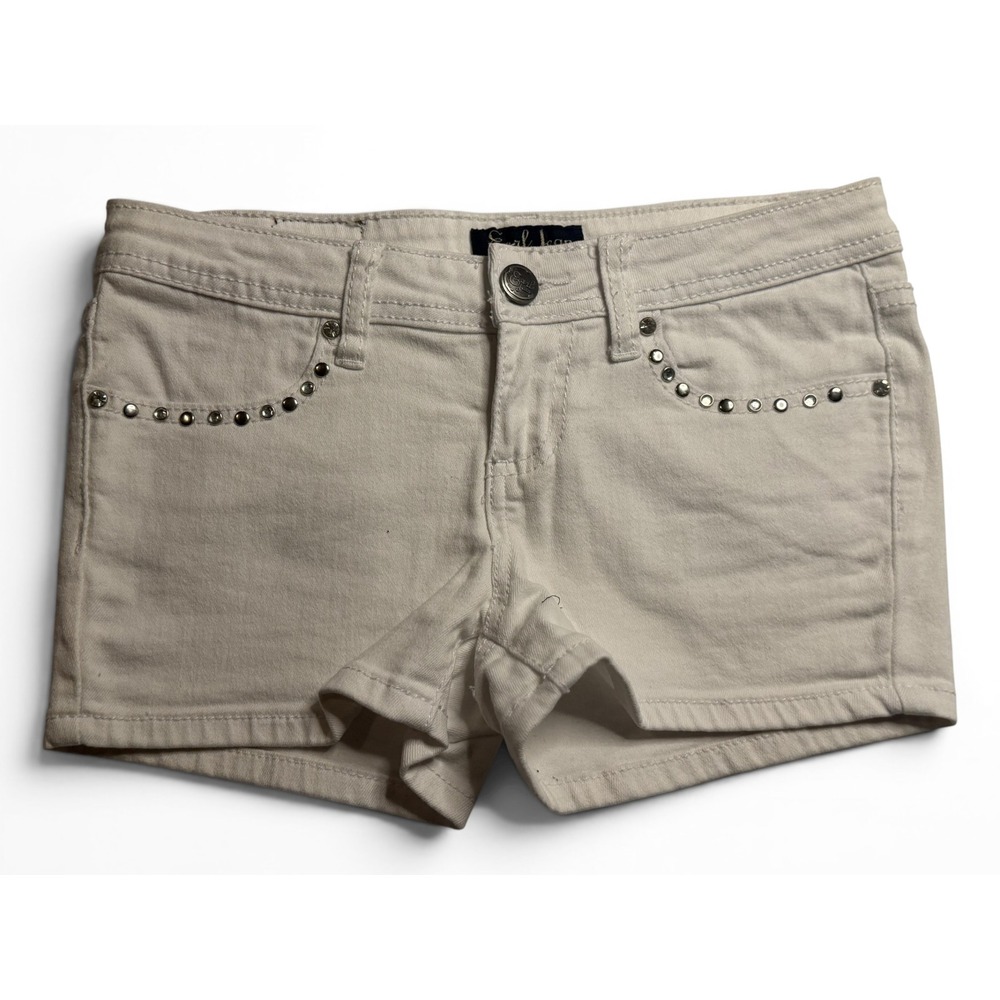 Earl Jean Denim Shorts White Studded Rhinestone Y2K Low Rise 1 Women Western